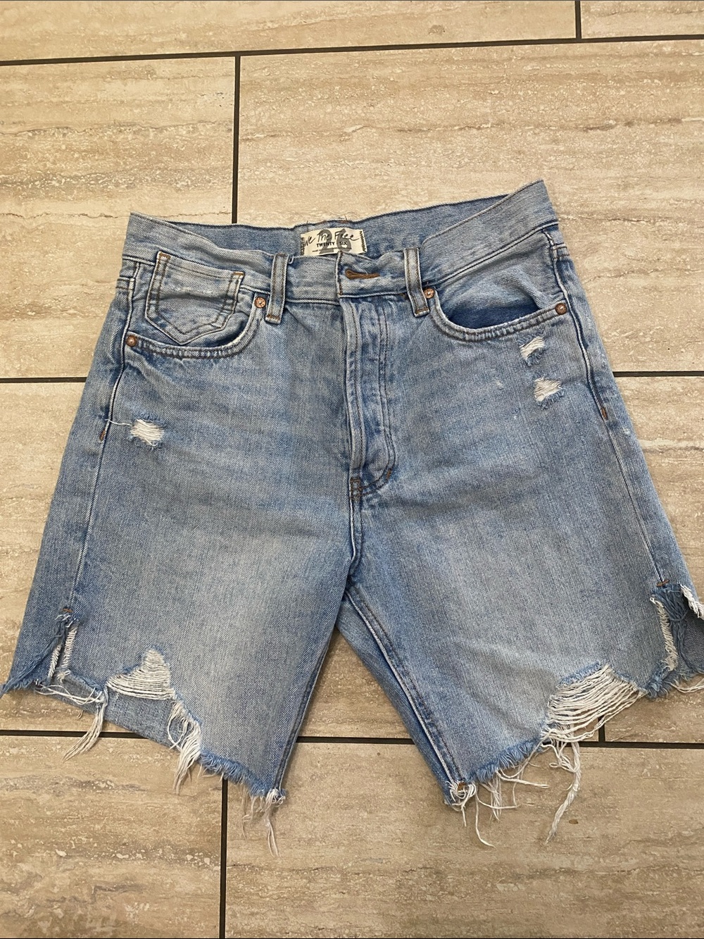 We The Free Light Blue Distressed Cutoff Denim Shorts